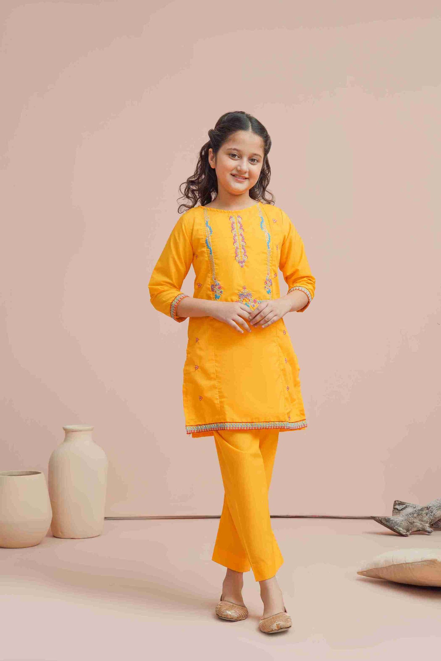 Girls Yellow 2-Piece Shalwar Kameez Suit 25WG002-02Y-YEL