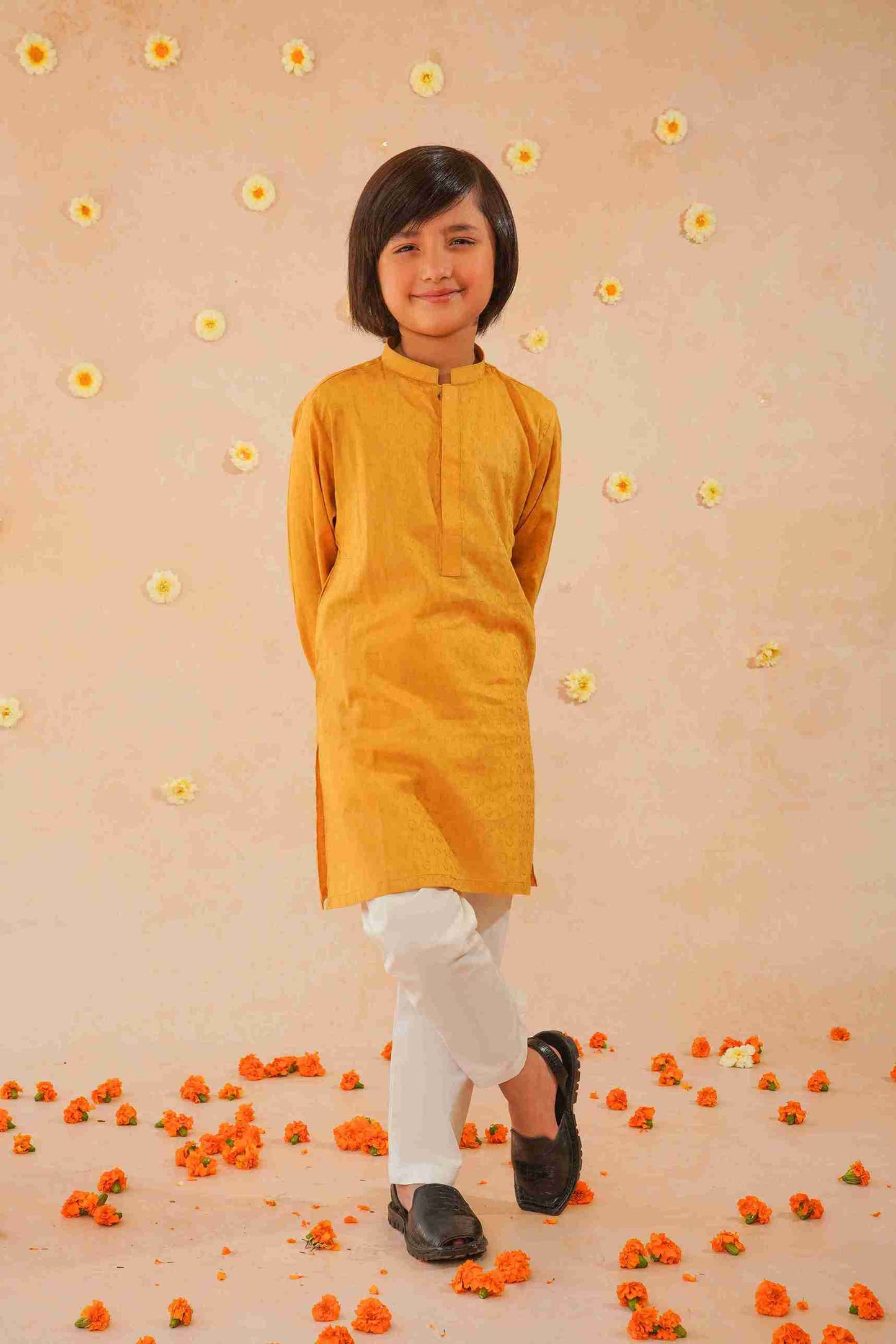 Boys' Golden Brown Cotton Kurta & Trouser Set| Breathable Ethnic Wear – Me&Mum 25SB028-02Y-MSD