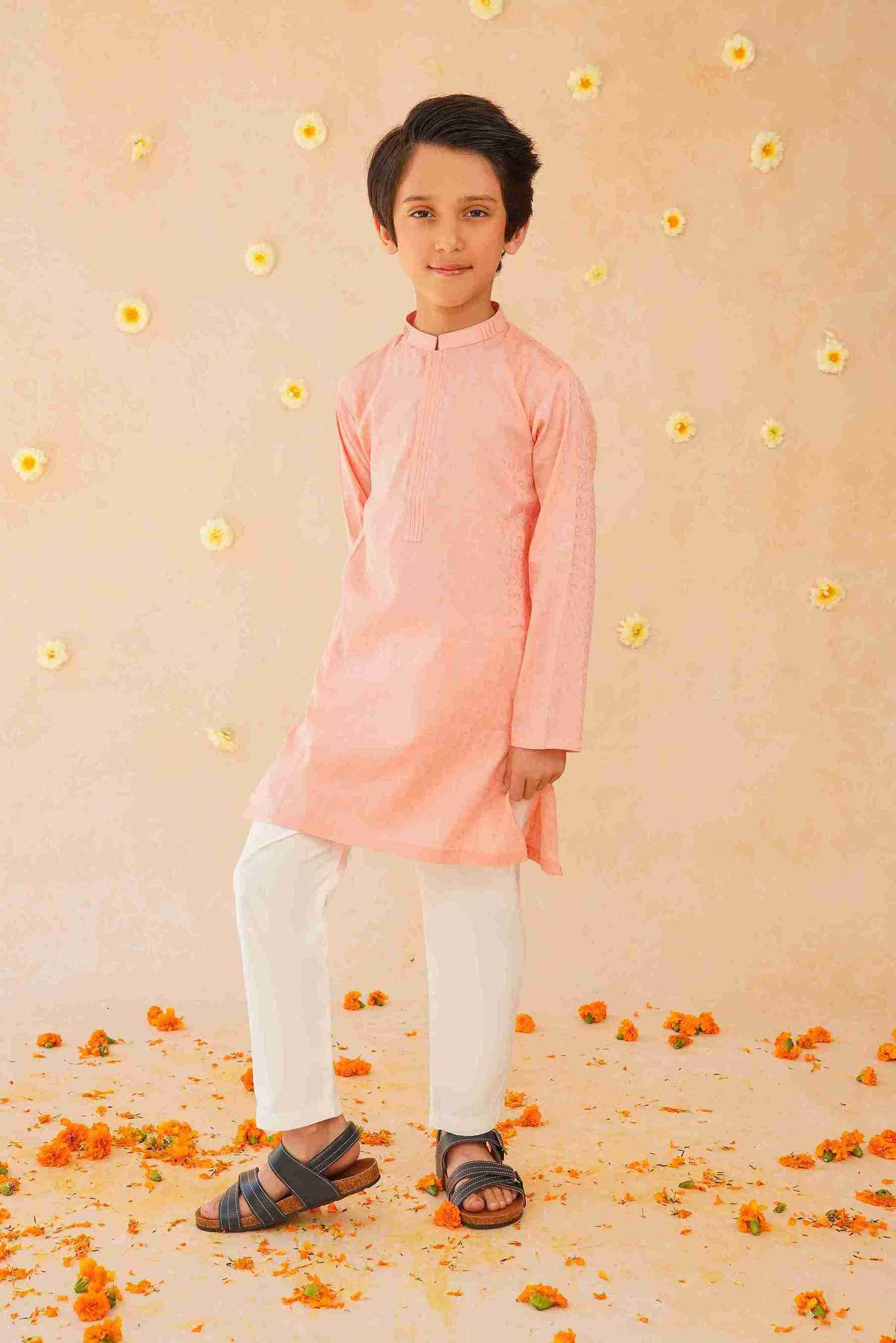Boys' Cotton Pink Kurta & Trouser Set | Stylish Festive Wear – Me&Mum 25SB028-02Y-PNK