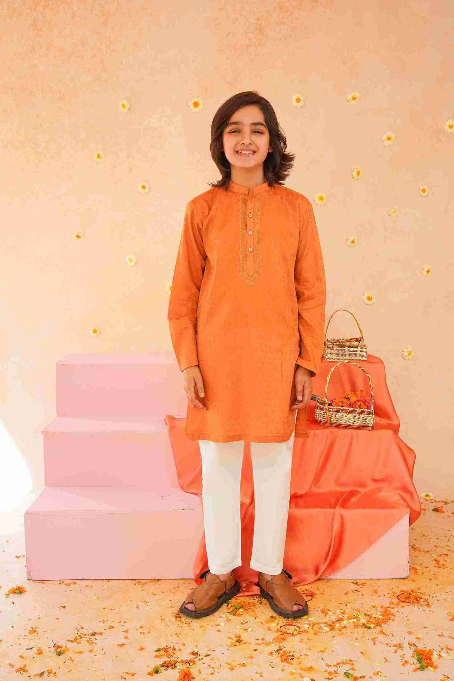 Boys Brown Cotton Kurta & Trouser | Breathable Ethnic Wear – Me&Mum 25SB028-02Y-GBN