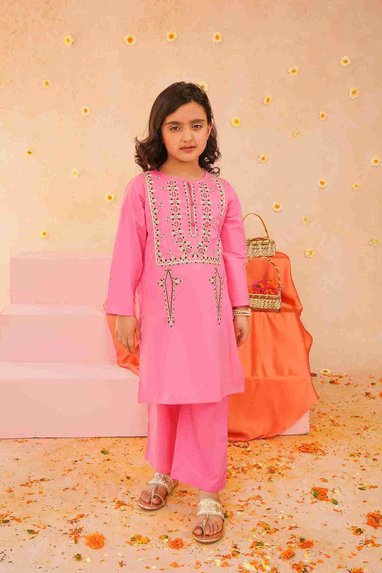 Girls Pink Embroidered Trouser Shirt | Fresh & Stylish – Me&Mum 25SG104-02Y-PNK