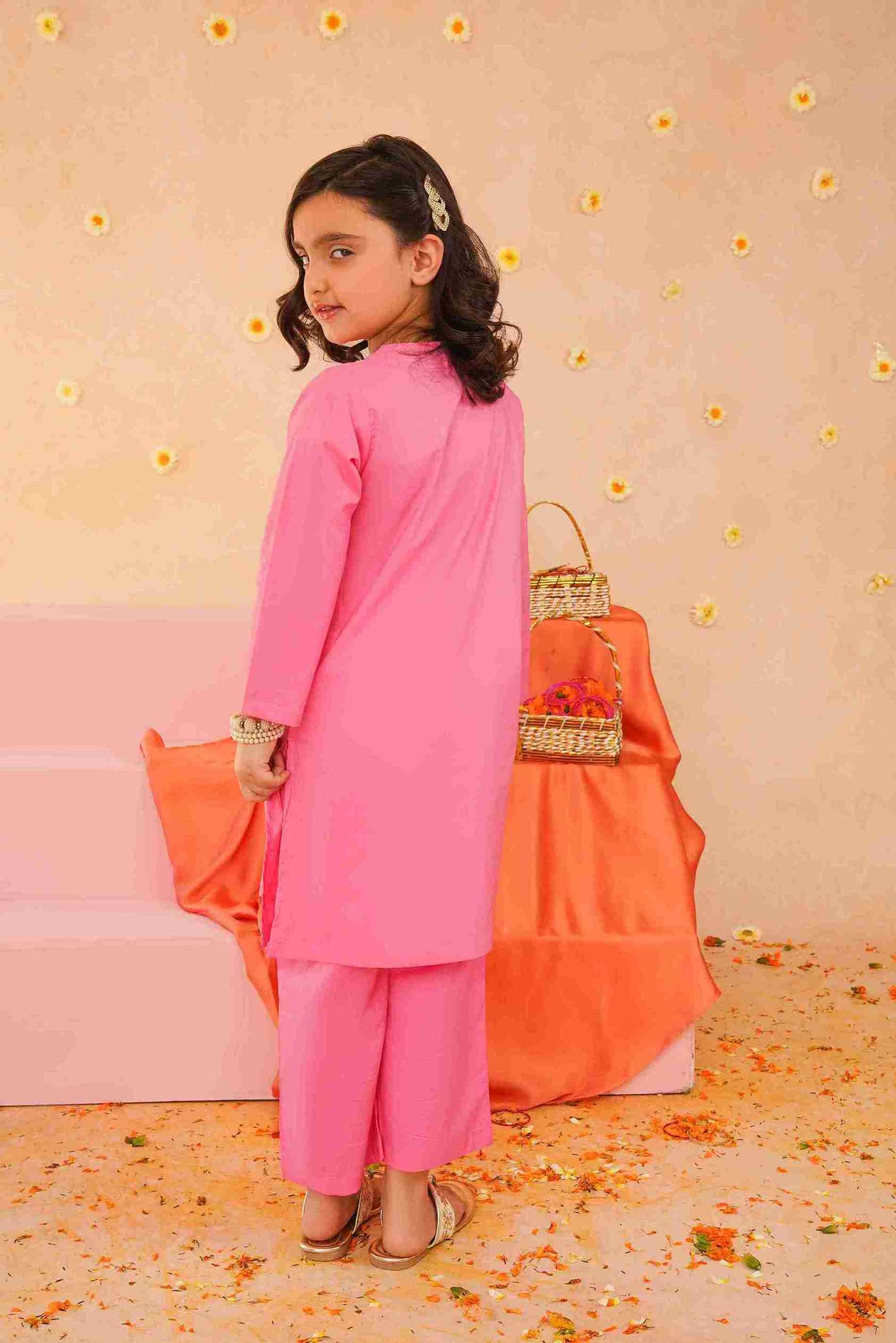 Girls Pink Embroidered Trouser Shirt | Fresh & Stylish – Me&Mum 25SG104-02Y-PNK
